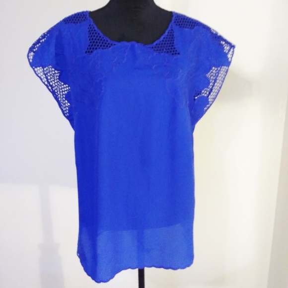 Chico's Tops - Chico's Blouse blue embroidered lace & flowers